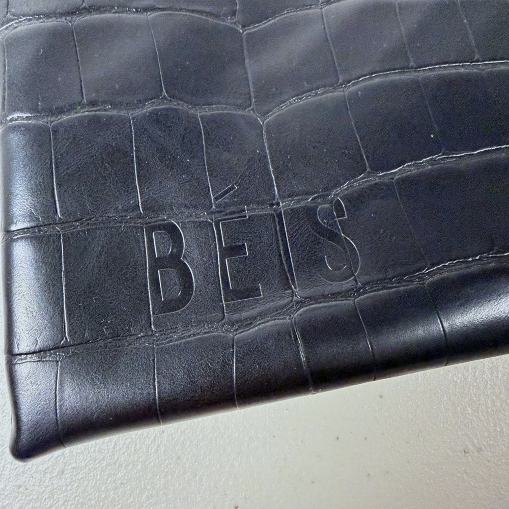 BEIS Black Croc Embossed Zipper‎ Pouch Travel Cosmetic Makeup Bag - Picture 2 of 8